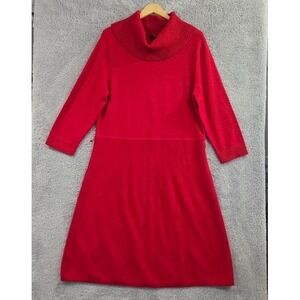 Talbots Tweed Cowlneck Fit & Flare Dress Women's 1X Red 3/4 Sleeves NWT (No Tie)